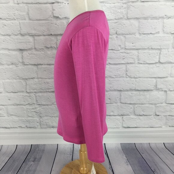 Girls Size 6 Top Solid Pink Long Sleeve Stretchy by Girl Friends Fushia - Picture 3 of 4